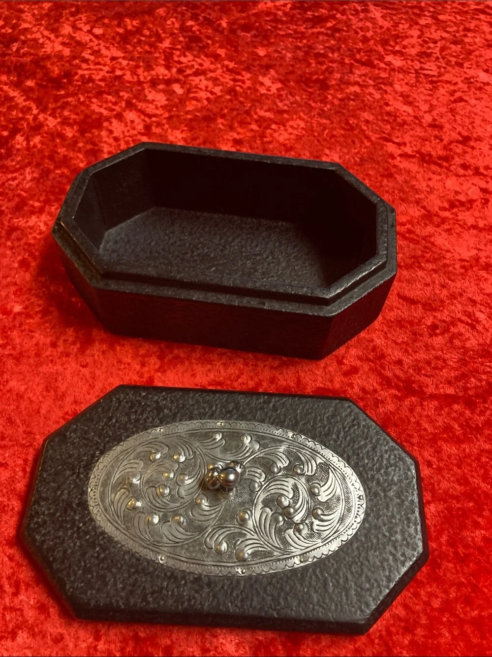 Vintage Black and Silver Mango wood Jewelry, trinket or storage box.